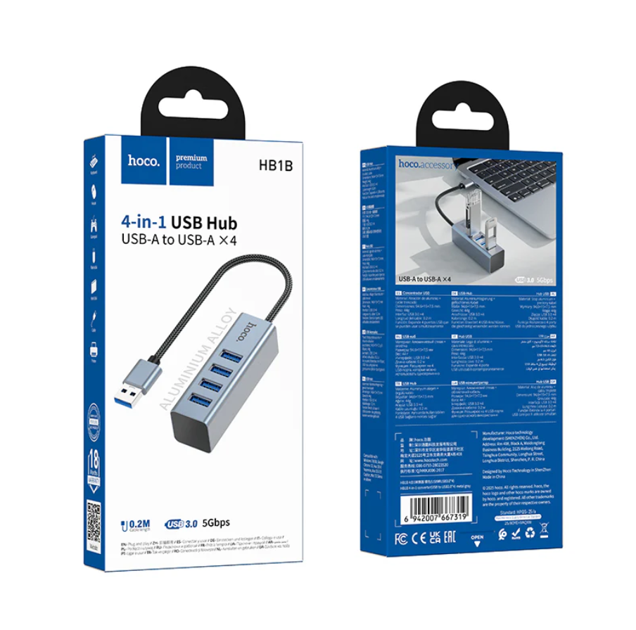 USB A to 4 Port USB 3.0 Expansion Hub 5Gbps (HB1B) techplus