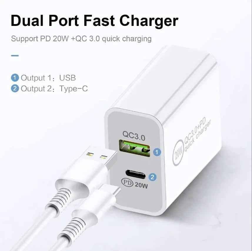 20W Fast Wall Charger – USB-C PD Charger with Type-C Cable