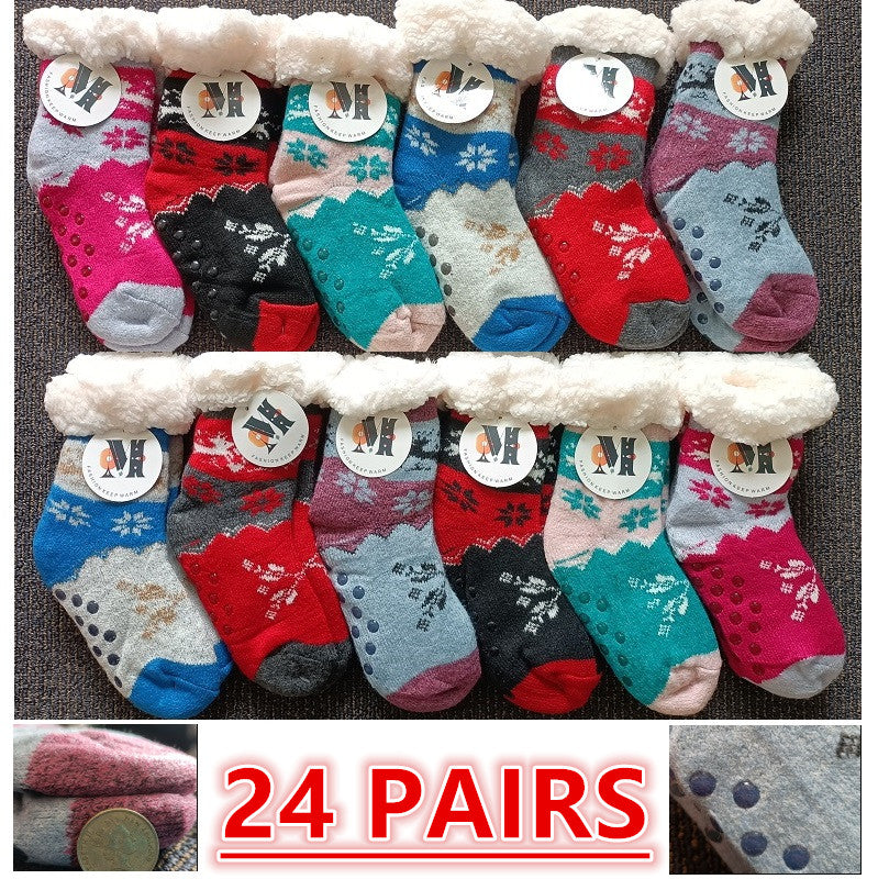 24 Pairs Kids Slipper Fuzzy Socks Winter Super Warm Soft Socks with Grippers dealonline.co.nz
