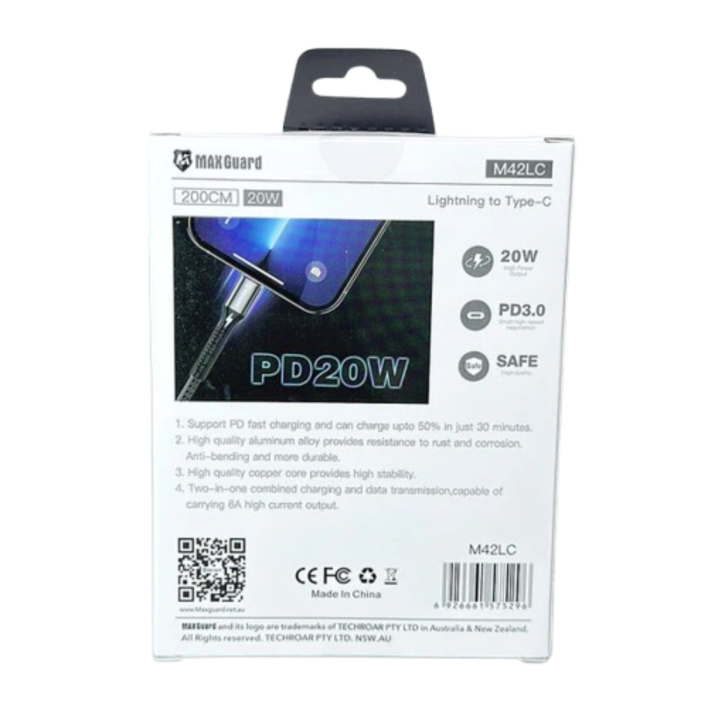 Maxguard 2m 20W Type-C to Lightning cable M42LC