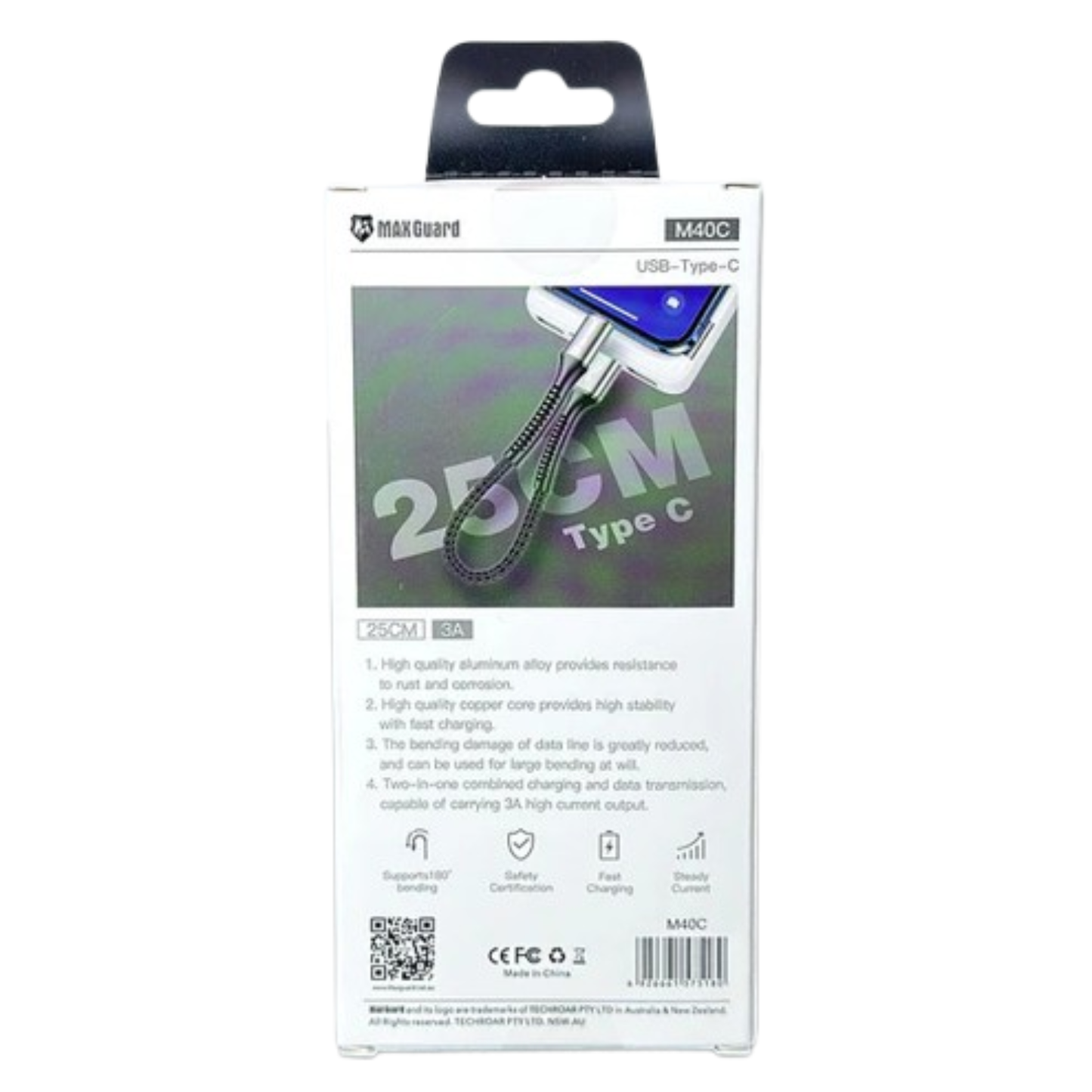 Maxguard 25cm USB A To Type-C cable M40C