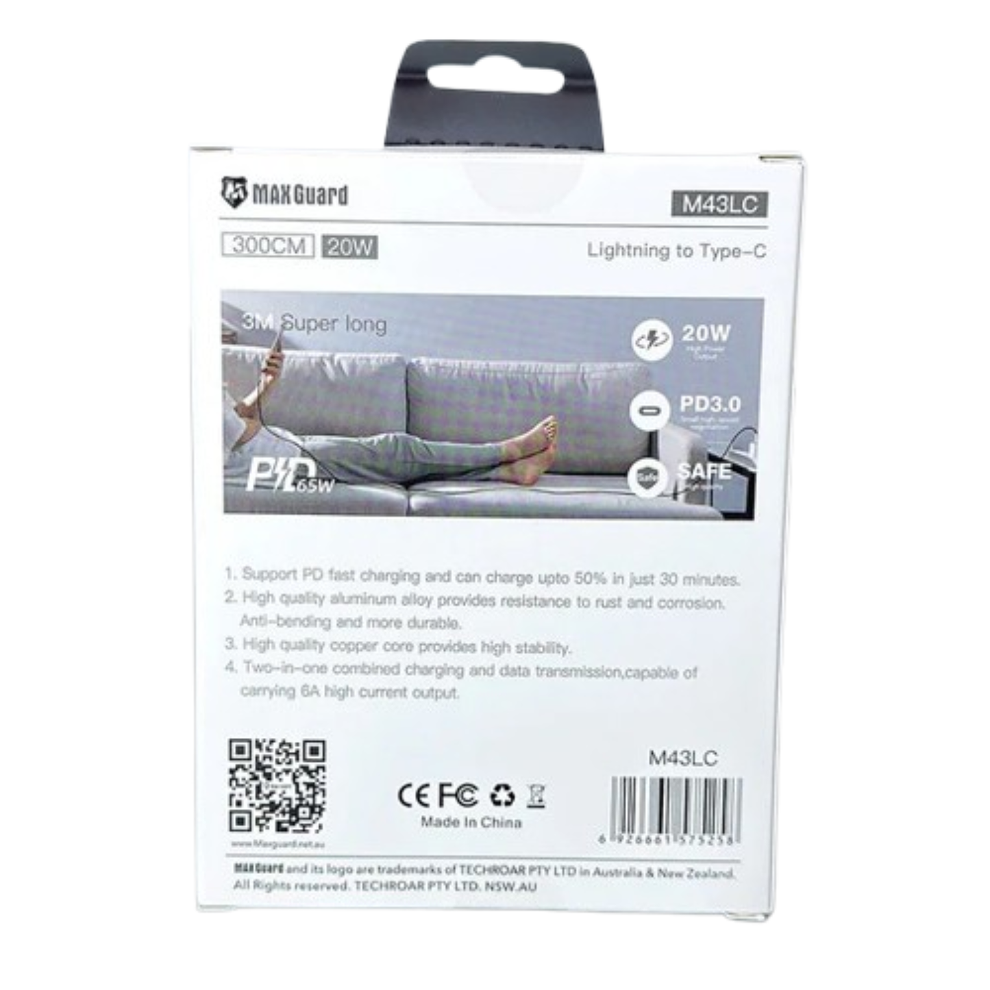 Maxguard 3m 20W Type-C to Lightning cable M43LC