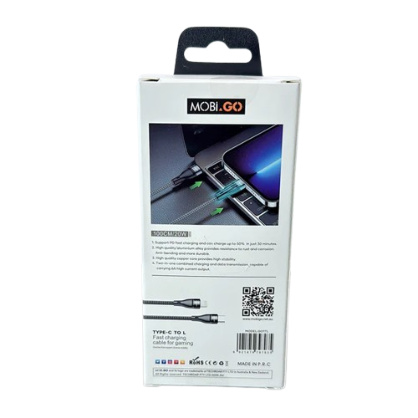 Mobigo 1m 20W Type-C to Lightning cable GO1TL