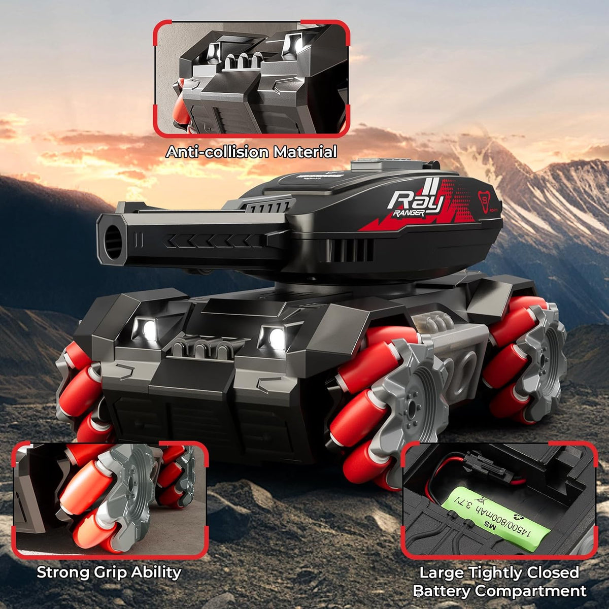 RC stunt tank from dealonline.co.nz with gesture sensing, light, music, and water bullet ball for action play.