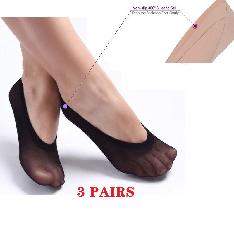 3 Pairs Comfortable Women Invisible Low Cut Anti Slippery Socks - BLACK dealonline.co.nz