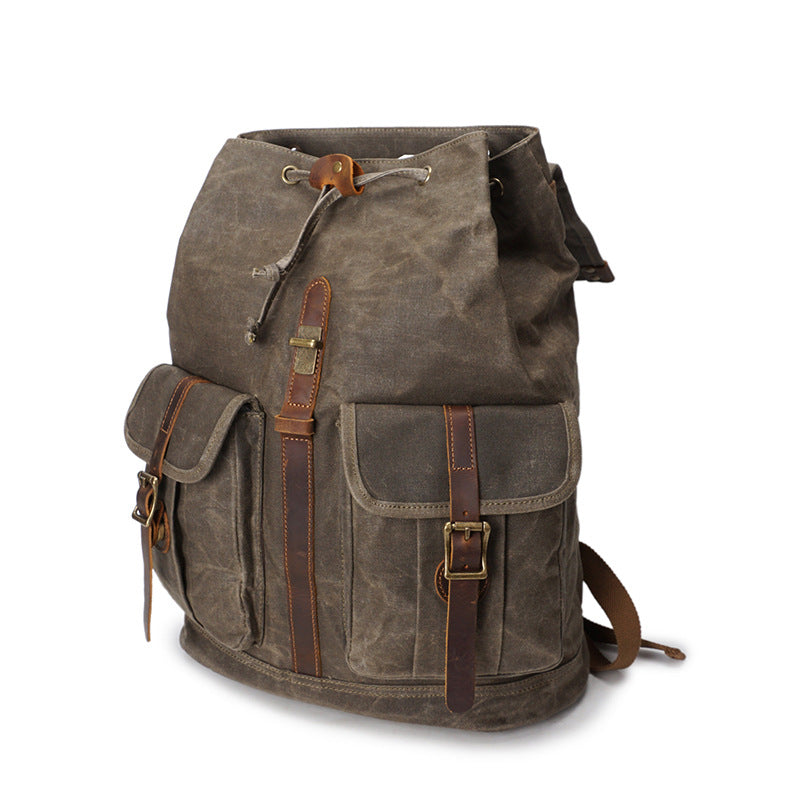Men's Waxed Canvas Backpack — Vintage Leather Trim Waterproof | Travel & Hiking - ShopHub