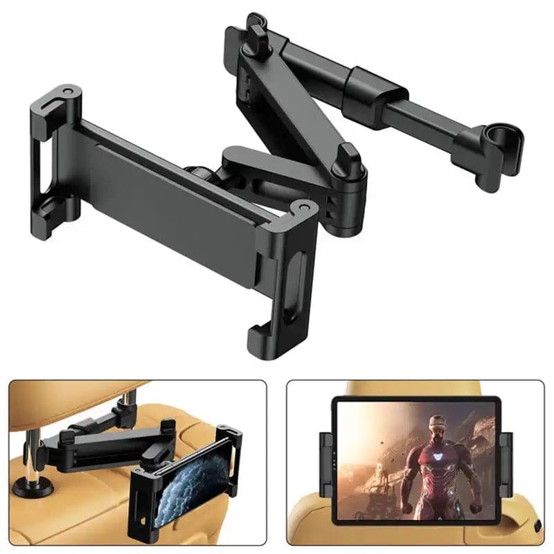 9eight5 headrest holder for iPad and tablets, adjustable accessory for secure mounting in vehicle headrests.