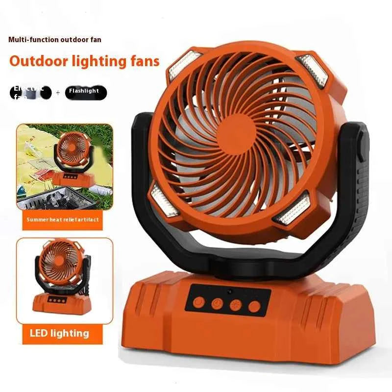 Outdoor Camping Fan with Power Bank and LED Light - Portable 3-Speed Fan