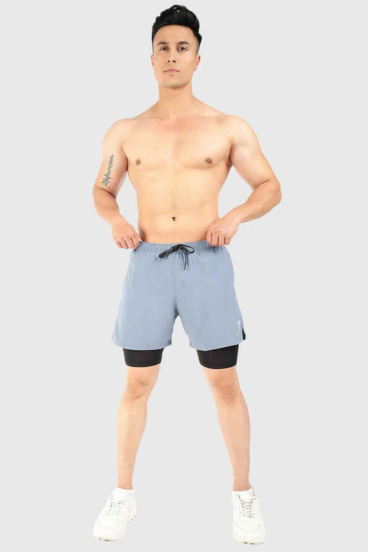 2 in 1 5" Compression Shorts Light Grey