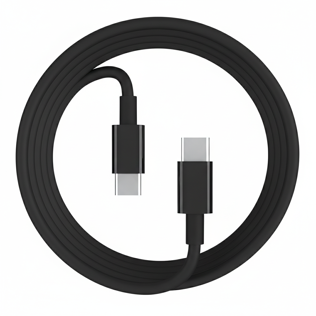 Black 1-meter USB-C to USB-C charger cable for Vivo phones by 9eight5, shown connected to a device in an electronics accessory image.