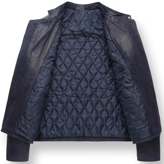 FLAVOR Men's Blue Geometric Pigskin Leather Jacket