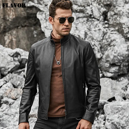 FLAVOR Men's Slim-Fit Sheepskin Leather Jacket – Nightfall