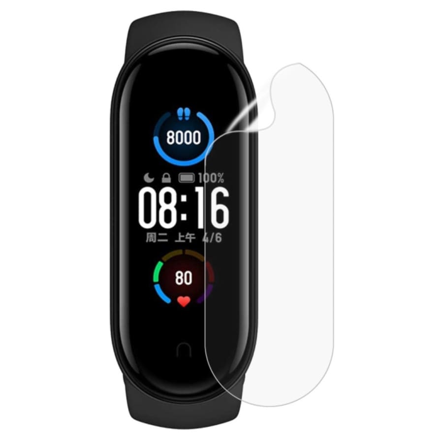 Hydrogel screen protector for Xiaomi Mi Smart Band 5, pack of 6, fits watch case for enhanced screen protection.