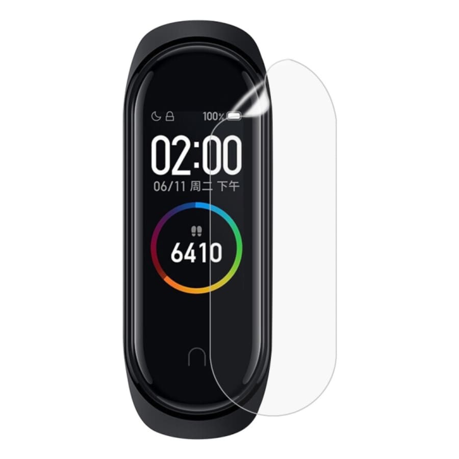 Hydrogel screen protector for Xiaomi Mi Smart Band 4, pack of 6, to safeguard the watch display from scratches and damage.