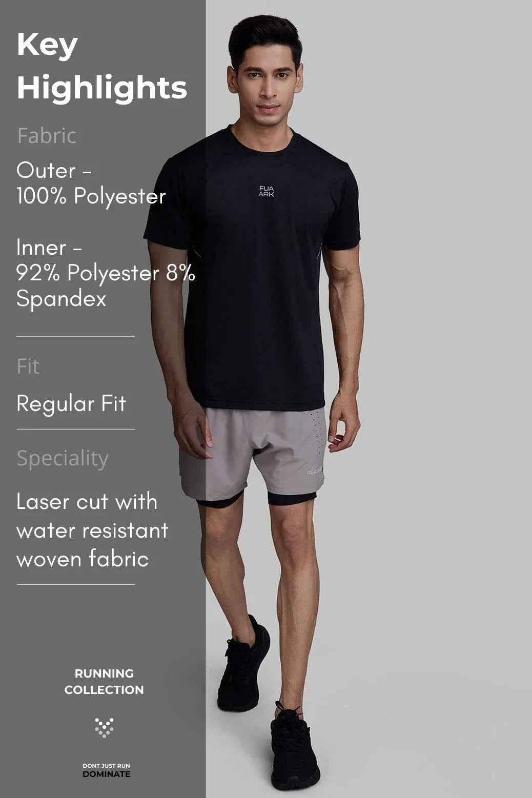 2 in 1 Laser Shorts Beige With Black