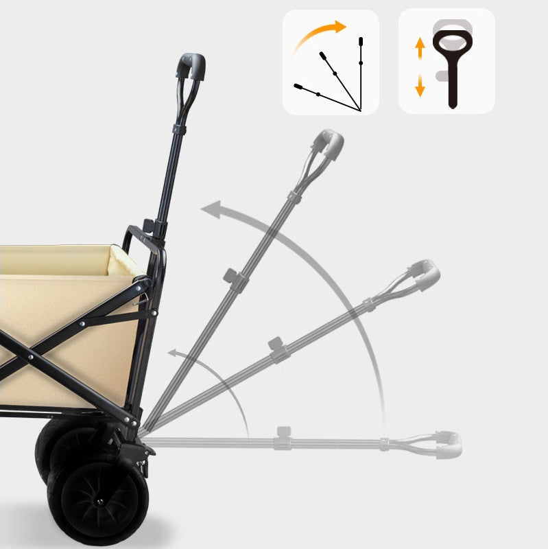 Foldable Outdoor Trolley Picnic Camping Cart 360° Rotating Wheels - Beige&Green dealonline.co.nz