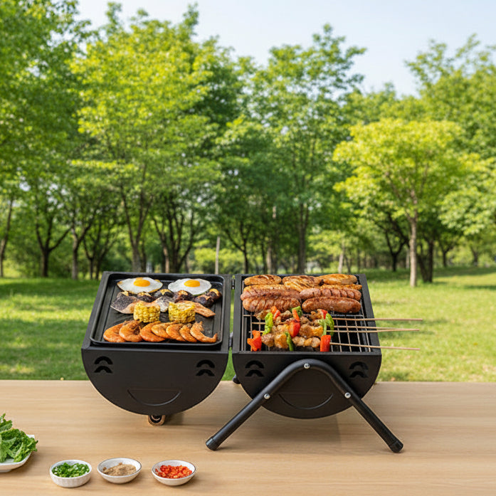 Portable Charcoal Grill Smoke Barbecue Grill Lockable Lid Wooden Handle dealonline.co.nz