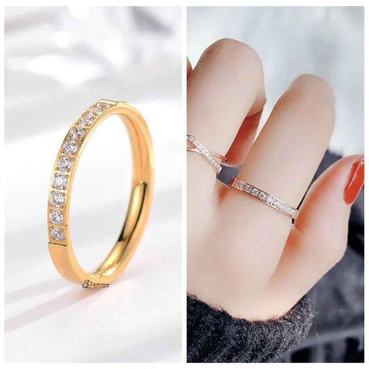 Stainless Steel 10 CZs Inlay Band Ring - Gold