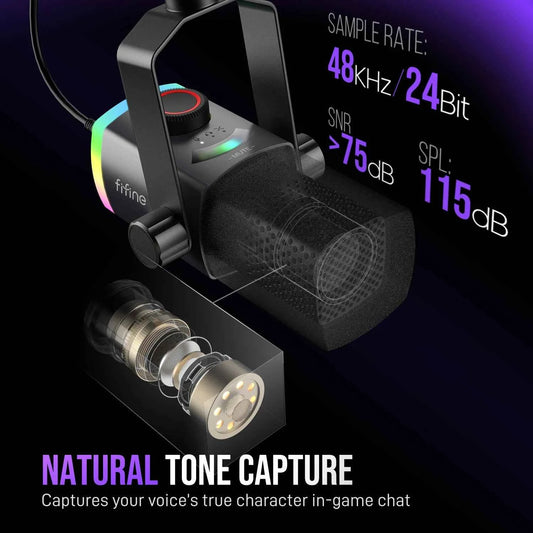 FIFINE AM8PROT Gaming Microphone Kit with Boom Arm, Dynamic XLR/USB Streaming Mic with RGB Light & Tap-to-Mute & Mix Control