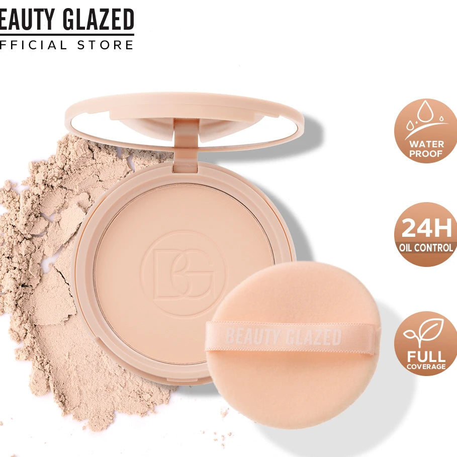 Beauty Glazed Oil Control Matte Face Powder in makeup compact, designed for a matte finish and shine control.