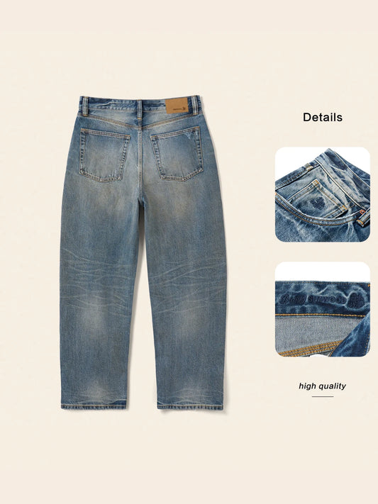 SIMWOOD 2026 Spring Men's Baggy Jeans 13.5oz Heavyweight Vintage Washed Denim Pants Retro Streetwear Hip Hop Fashion Trousers