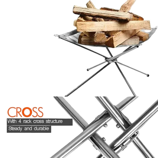 Stainless Steel Foldable Camping Fire Pit & BBQ Rack Habicare