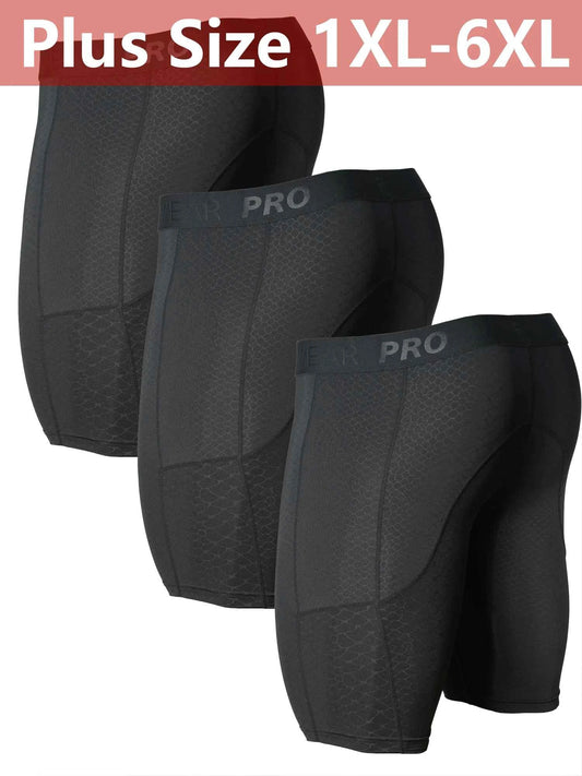 3pcs Men's Sports Underwear Plus Size with Side Pockets, Front Inner Pocket, Snake Pattern Embossed, 1XL-6XL