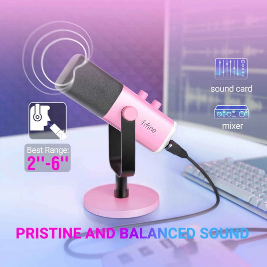 FIFINE USB/XLR Dynamic Microphone with RGB Control/Headphone Jack/Mute,MIC for PC Gaming YouTube Live-Streaming AmpliGame-AM8P