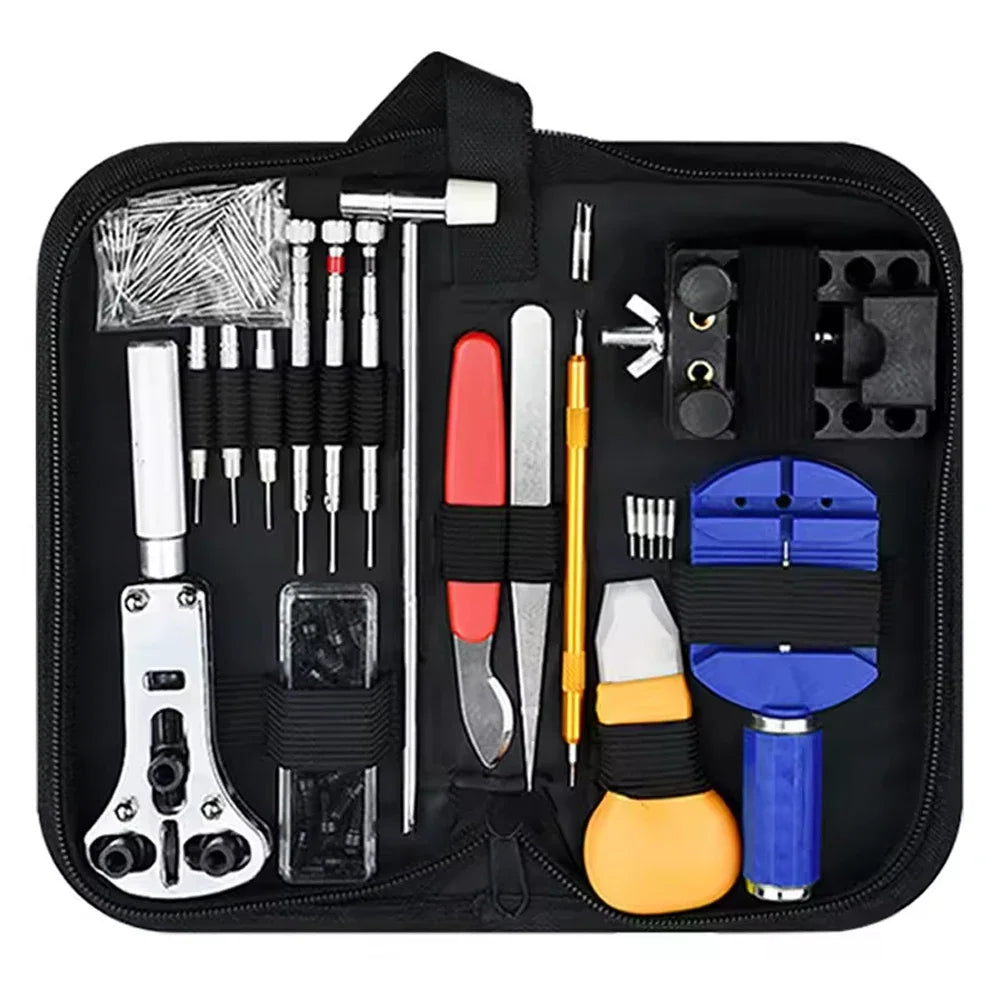 HBC Habicare 147-in-1 watch repair tool kit with various screwdrivers, prying tools, and accessories for watch maintenance.
