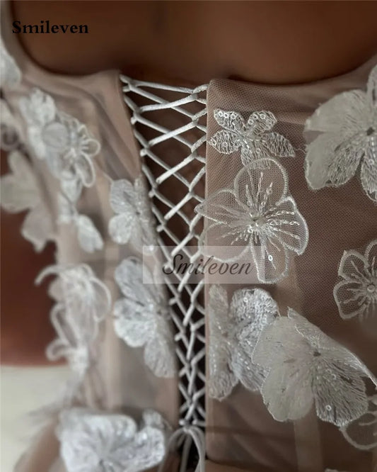 Smileven Champlgne 3D Lace Flower Wedding Dress