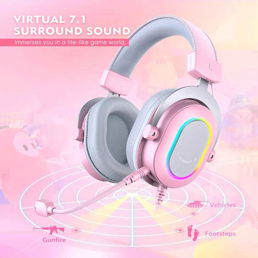 FIFINE Gaming Headset with RGB/7.1 Surround Sound/MIC/Line control,USB Over-ear Headphone for Gamer/PC/PS4/PS5 Ampligame H6P