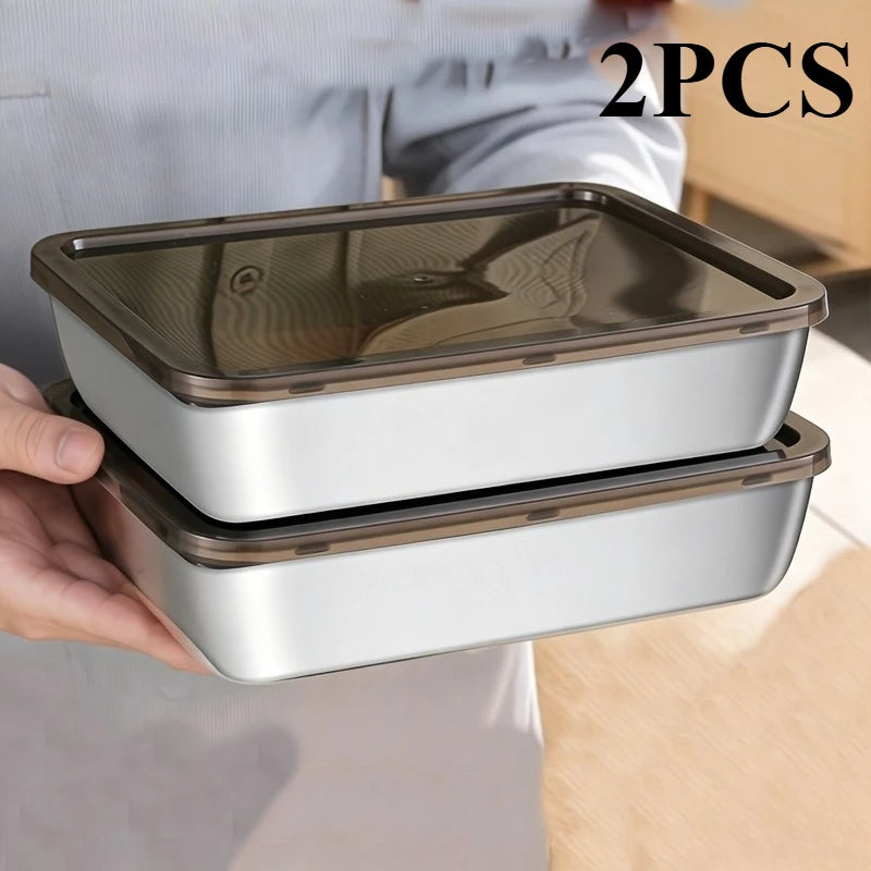 1-6Pcs Stainless Steel Food Containers with Black Lids - ShopHub