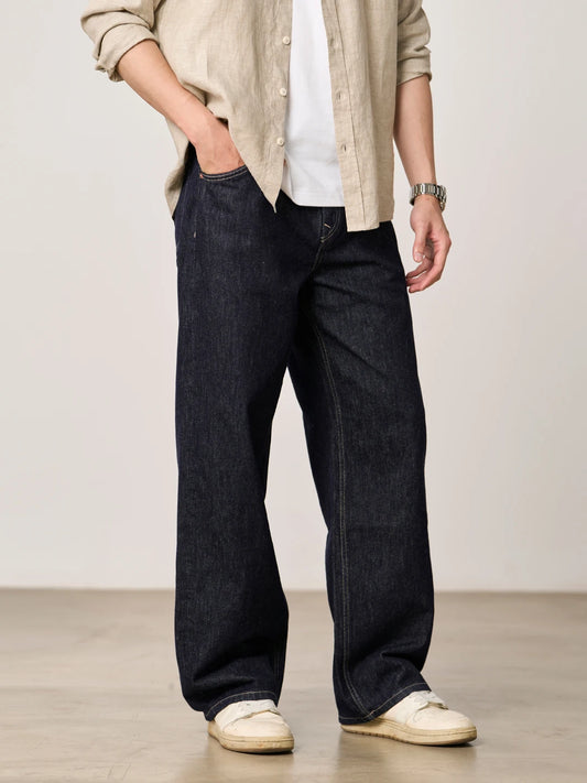 SIMWOOD High Standard 2026 Spring Summer New Baggy Style 12oz Natural Hemp Cotton Blend Fabric Jeans Men Vintage Denim Pants