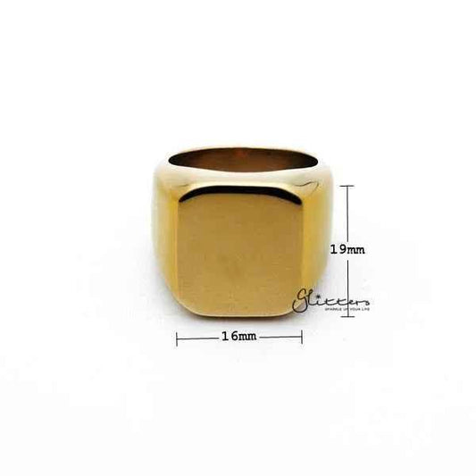 Stainless Steel High Polished Square Shape Men's Rings - Gold