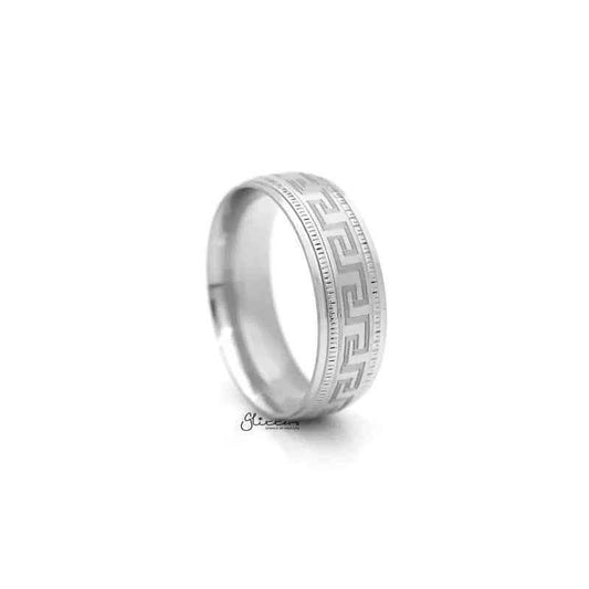 Stainless Steel Greek Key Pattern Band Ring