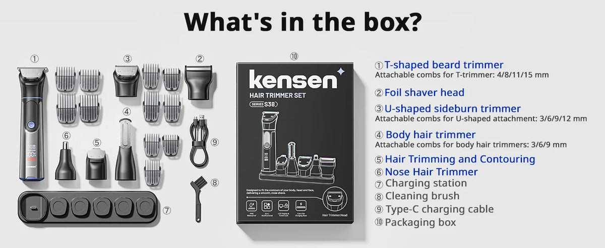 Kensen S38 Electric Hair Trimmer for hair crimping, with sleek design and adjustable blades, ideal for precise styling.