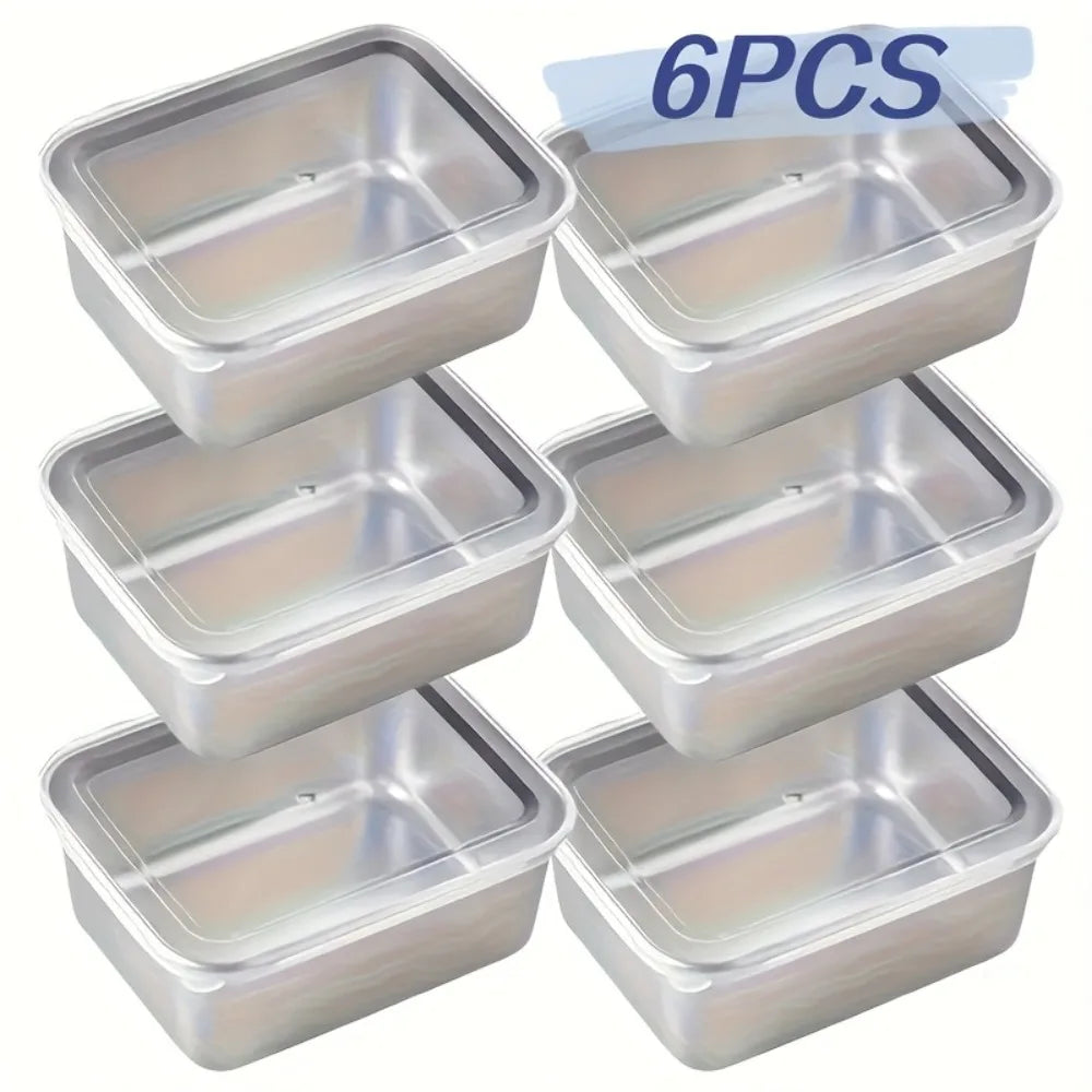 Six stainless steel food containers with leak-proof lids, ideal for meal prep and storage, by ShopHub NZ.