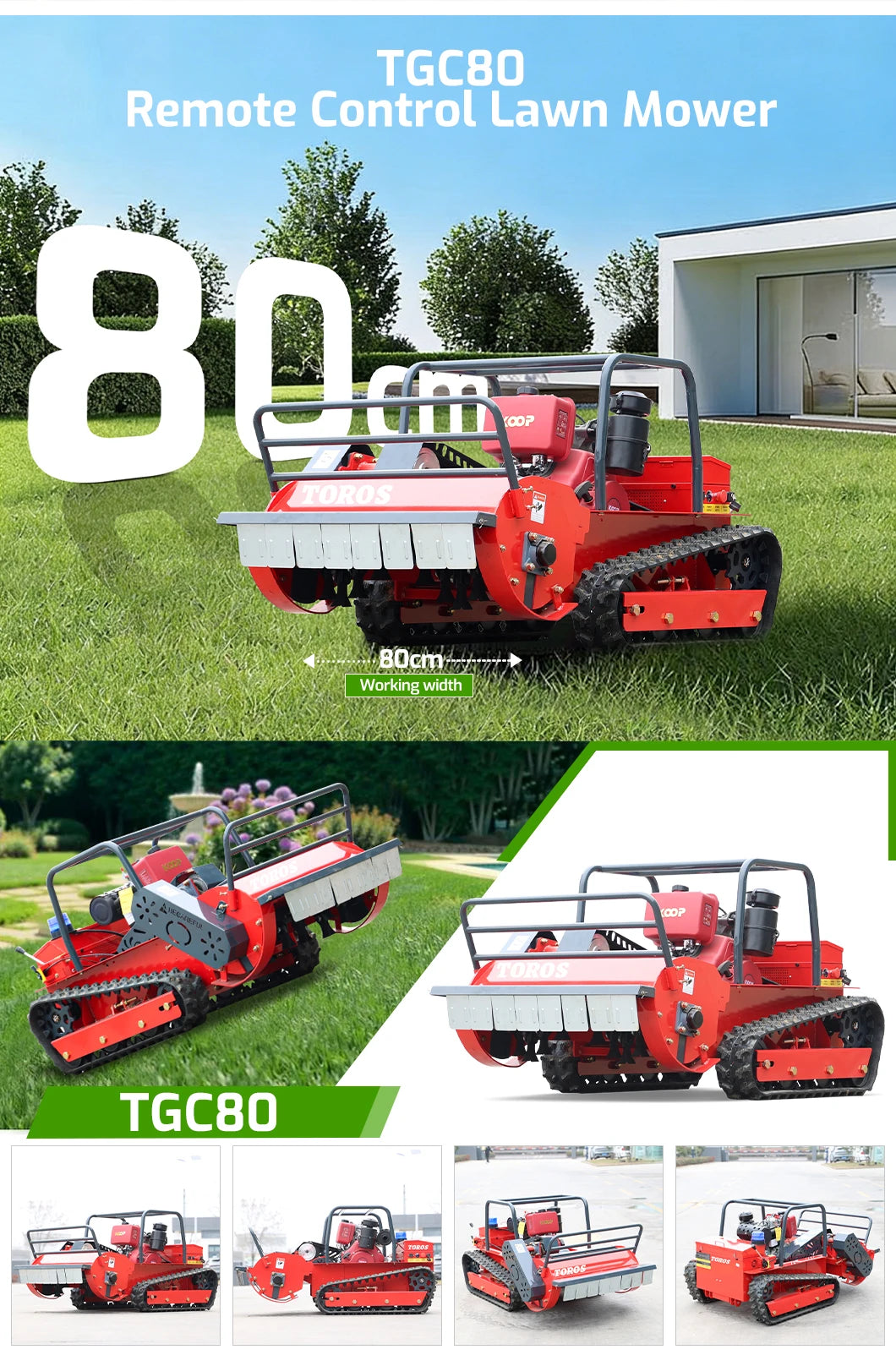 Customized Big Power Diesel Engine Small Robot Grass Cutter Cutting Width 80cm 100cm 120cm Remote Control Crawler Lawn Mower