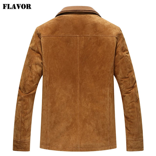 FLAVOR Men's Classic Suede Leather Winter Jacket