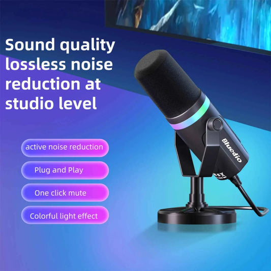 Bluedio S3000 Microphone - USB/XLR Dynamic Mic for Gaming, Streaming, and PS5/4 with Headphone Jack, RGB, and Mute Function