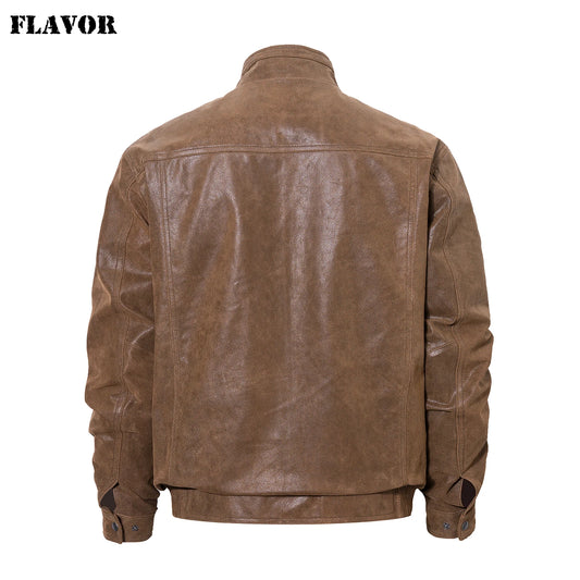 FLAVOR Men's Classic Brown Pigskin Leather Jacket