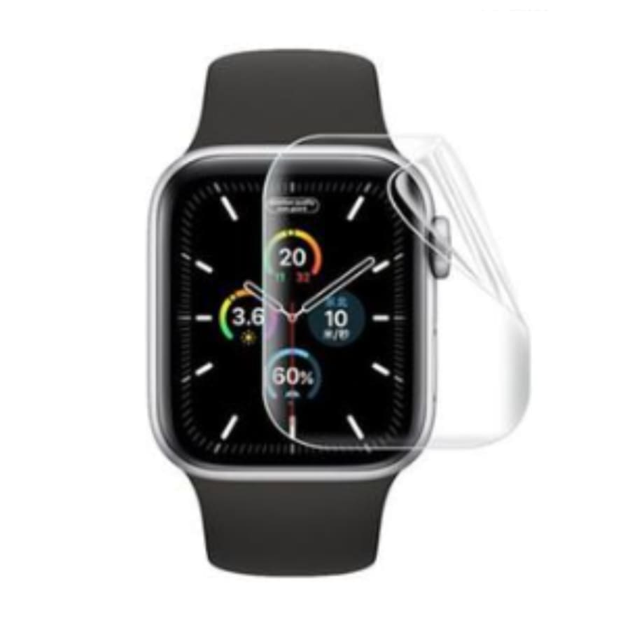 Hydrogel screen protector for Apple Watch Series 5 40mm, showing the clear, flexible film fitting over the watch face.