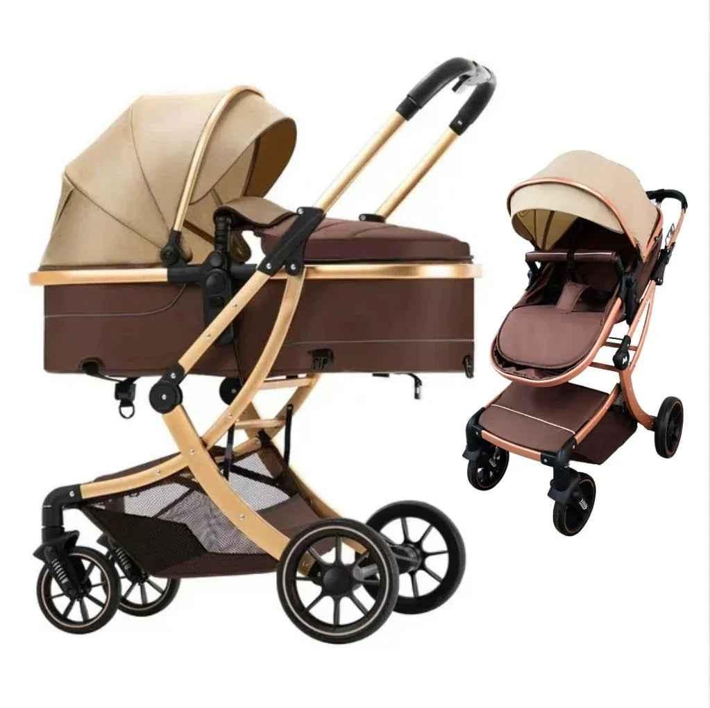 Baby Way NZ The Mint 2-in-1 high view reversible bassinet stroller in khaki, designed for babies 0-3 years, convertible and versatile.