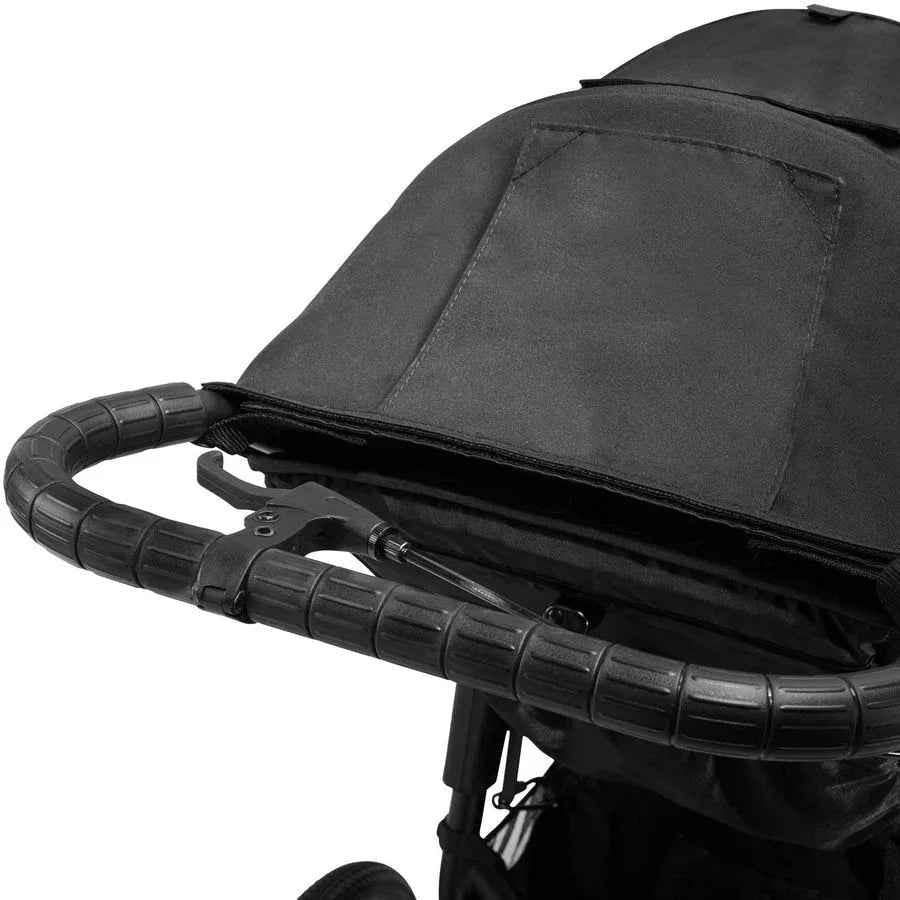 Baby Jogger Summit X3 jogging stroller in midnight black with adjustable handles and large wheels for active parents.