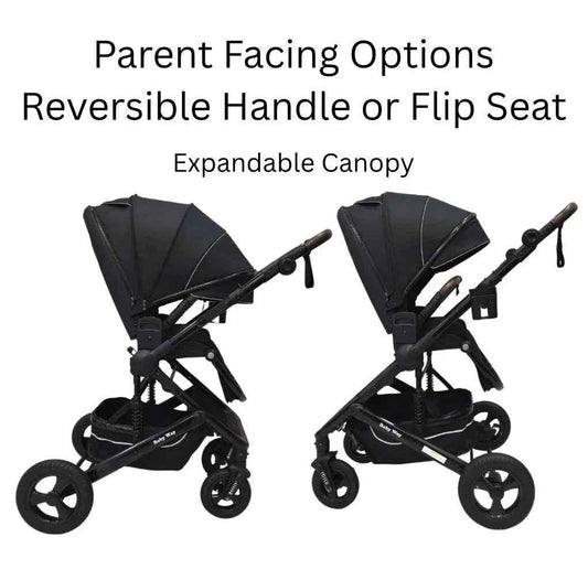 Baby Way NZ Versa 3-in-1 travel system with open bassinet stroller and capsule car seat with sunshade for infants.