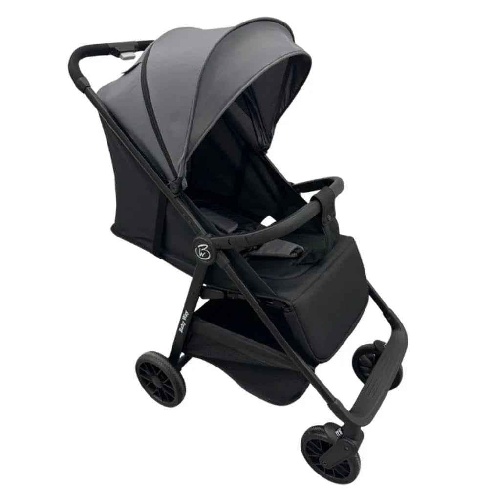 Baby Way NZ Roam compact travel umbrella stroller with extended canopy in black, lightweight and easy to fold for on-the-go convenience.