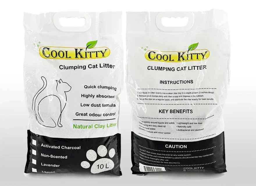 Lavender scent Cool Kitty Cat Litter, 10L ball-shaped clumping cat litter with odor control, designed for easy cleaning.