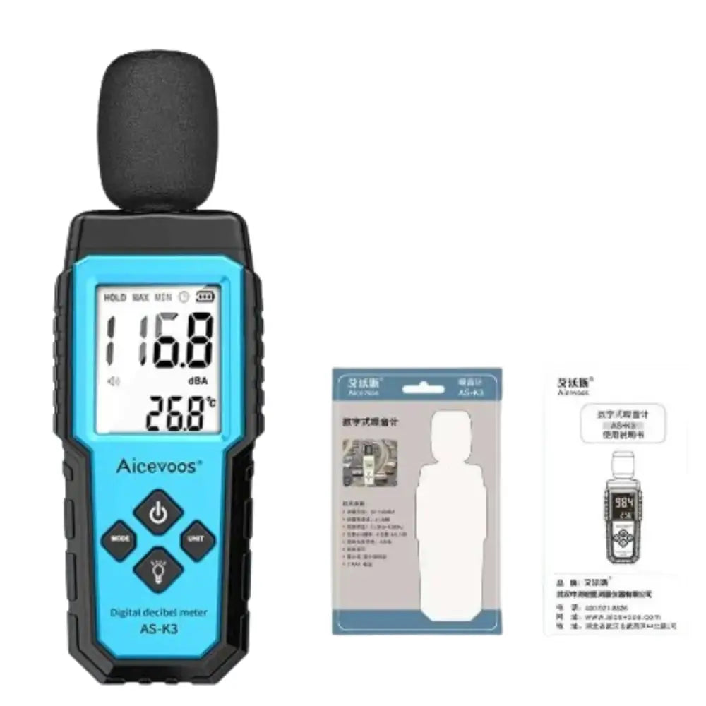 Digital Sound Level Meter HBC by Habicare showing a digital display and measurement controls.