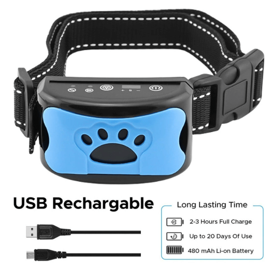 Dog Anti Barking Collar Beeping Chargeable Dog Training Device (Blue) - ShopHub
