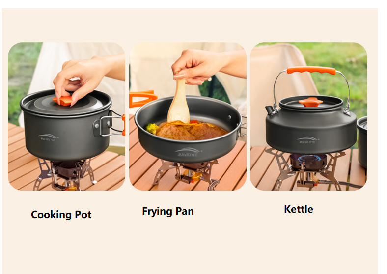 ECOTREK outdoor large camping cookware set with pots and pans, ideal for 4-5 people, suitable for outdoor cooking and camping trips.